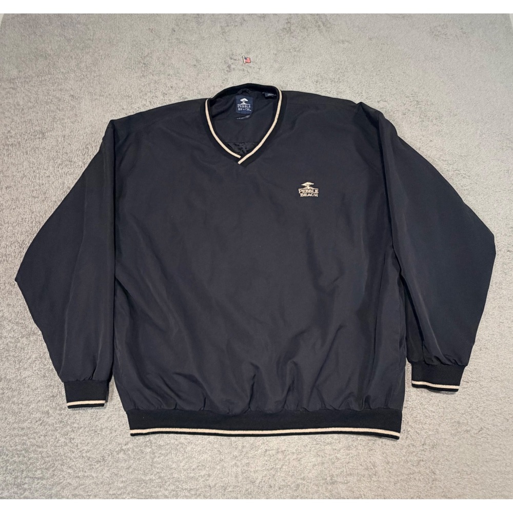 Pebble Beach Golf Windbreaker Pullover Navy Blue V-Neck Mens Large